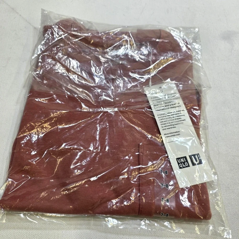 Uniqlo U AIRism T-Shirt Kids 7-8 Pink Crew Neck Pocket Tee 444789 Short Sleeve